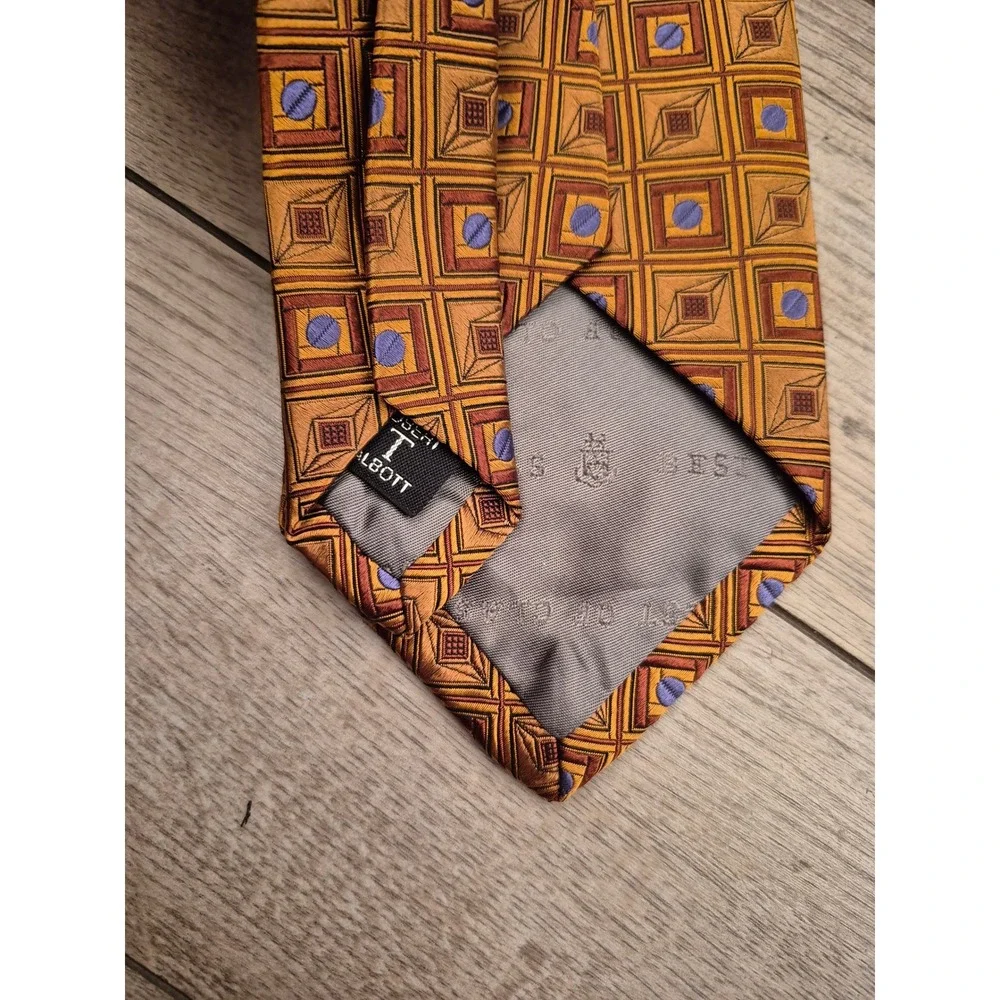 Robert Talbott Best of Class Silk‎ Tie Gold Orange Geometric Square Lavender Dot